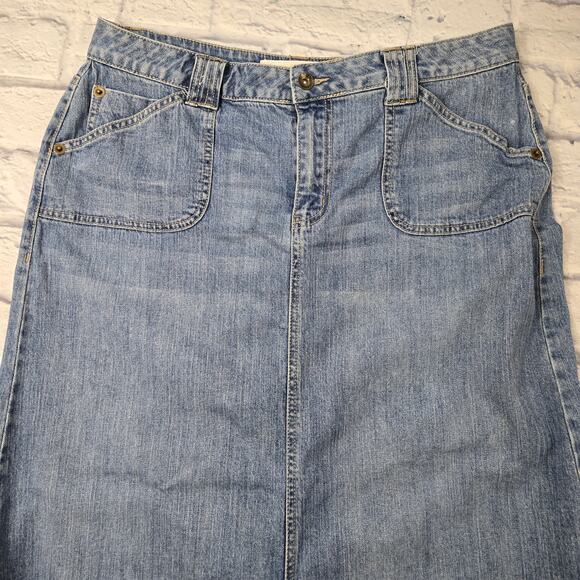 Vintage Fashion Bug Maxi Denim Skirt Modest Embroidered Pockets Back Pleat sz 12 - Picture 4 of 12